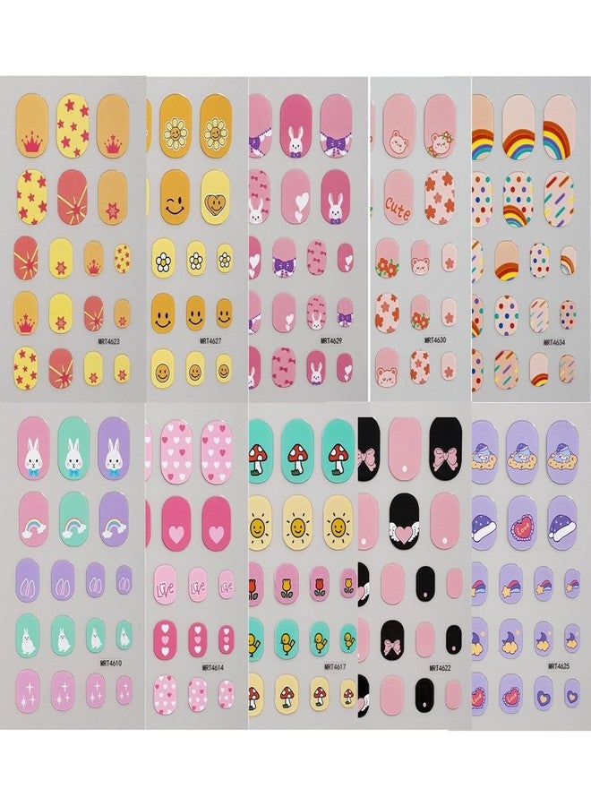 Maigitur 10Sheets Colorful Kid Nail Stickers Full Nail Wraps for Kids Girls Self Adhesive Nails Strips for Nail Art Decoration Fun Including Rainbow Heart Rabbit Flower Fruit Moon Sun for Age 7 and Older… - Image 2